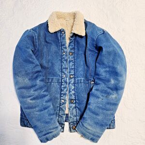 Vintage Key Imperial Denim Coat Sherpa Lined Work Trucker Cowboy Distressed 80s